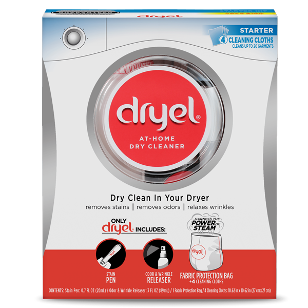 NEW Dryel 30 Min In-Dryer Cleaner Kit + 6 Count Box Refill Cloths